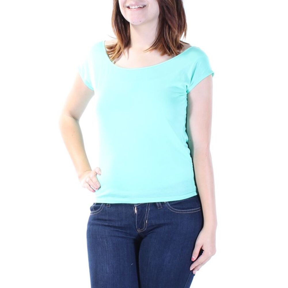 COLOR STORY Womens Green Tie Short Sleeve Jewel Neck Top Size: S